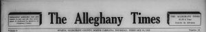 The masthead of the February 16, 1933 Alleghany Times