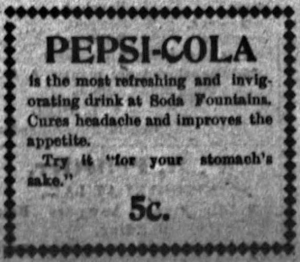 Advertisement for "Pepsi-Cola" from August 31st, 1902