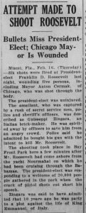 Clipping of an article describing the attempted assassination of F.D.R.