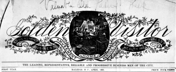 Header for April 1891 issue of Raleigh, N.C. newspaper The Golden Visitor