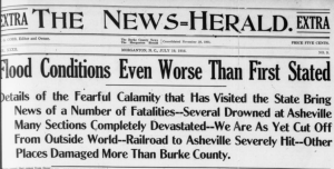 Article from July 19, 1916 issue of The News-Herald describing damage caused by flooding