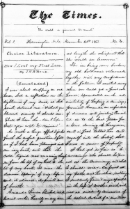 November 21, 1867 issue of handwritten paper The Times from Harrington, N.C.