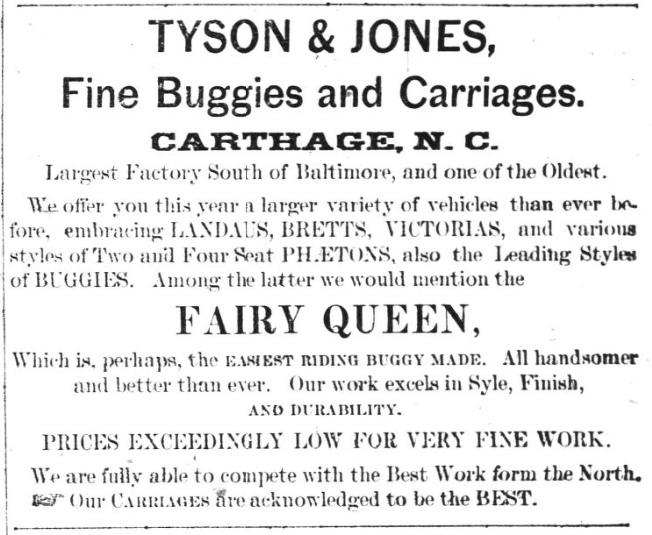 Tyson & Jones Buggy Company ad from the February 16, 1888 issue of the Southern Protectionist