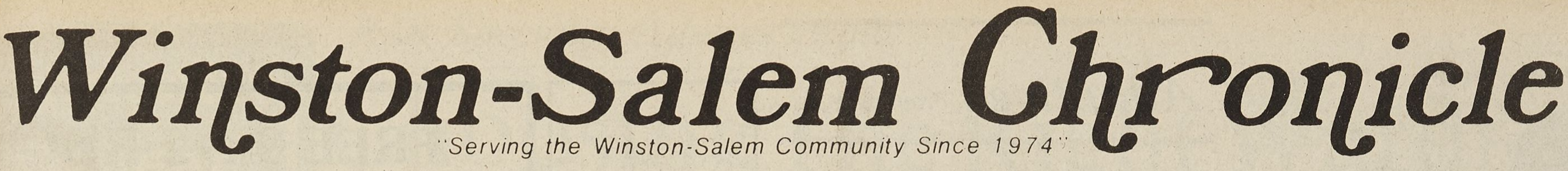 Winston Salem Chronicle header. Under the newspaper name it reads: serving the Winston-Salem community since 1974.