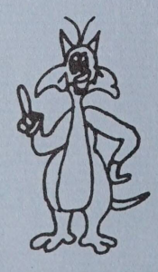 A cartoon of a cat holding up one finger