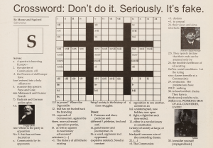 A newspaper clipping of a crossword puzzle