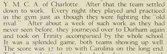 UNC's description of the effort they put in to beat Trinity College in basketball.