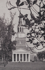 A photo of Wait Chapel surrounded by scenic tree branches