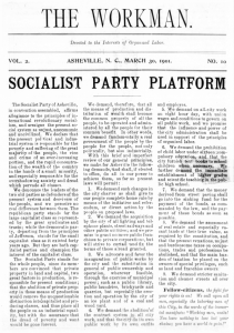 March 30, 1901 issue of The Workman from Asheville, detailing the Socialist Party of Asheville's platform