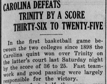 "Carolina Defeats Trinity by a Score Thirty-Six to Twenty-five" headline
