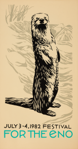 An artist's print of a river otter standing up on it's back legs