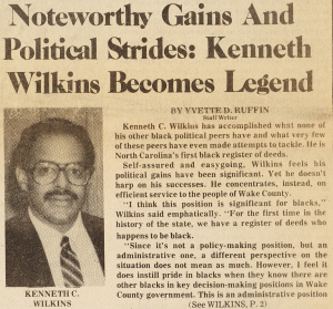 Newspaper clipping with a small headshot of Kenneth Wilkins