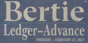 A blue box with the Bertie Ledger-Advance masthead