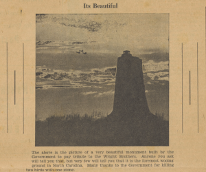 An illustration of a tall monument standing on a sand dune in front of a cloudy sky.