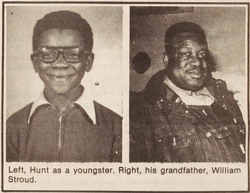 Two pictures side by side. The left picture shows a young Black boy with glasses on. The right picture shows an older Black man.