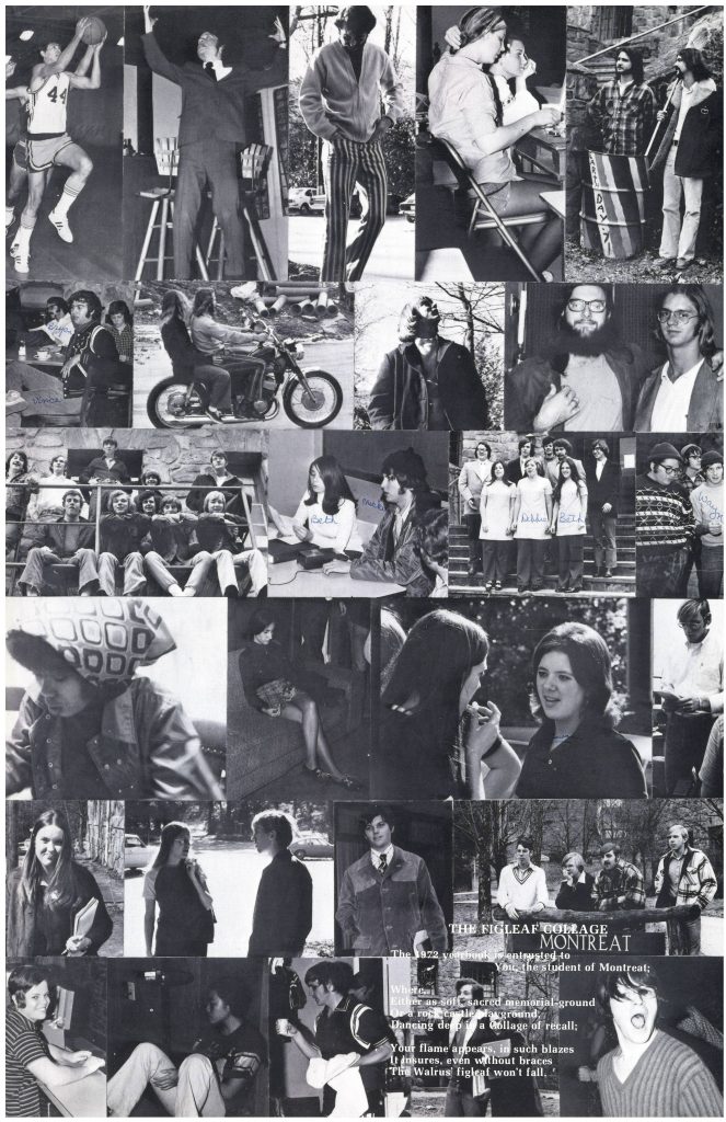 Collage of black and white photographs of students at Montreat College