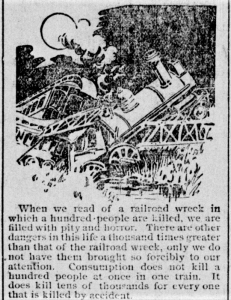 Consumption ad from the July 7, 1898 issue of the News and Observer where they use an image of a train wreck.