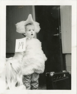 Child wearing bird costume, Halloween