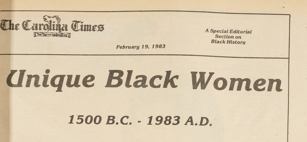 Newspaper headline: "Unique Black Women"