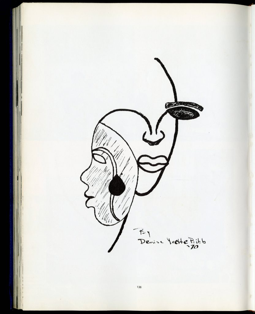 Yearbook page, art of women's faces, Bennett (1970)