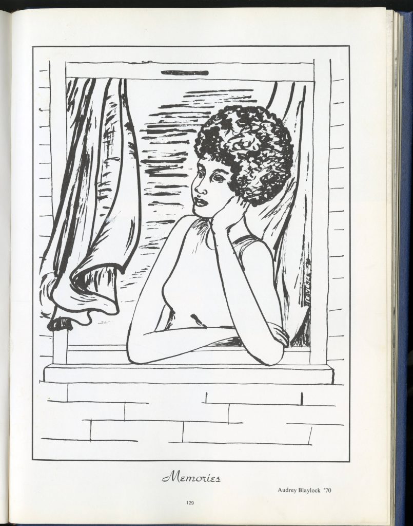 Yearbook page, art of woman in window, Bennett (1970)