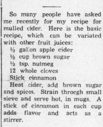 Newspaper clipping, Chowan herald, mulled cider recipe