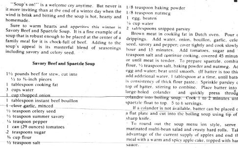 Newspaper clipping, Winston-Salem, beef soup recipe