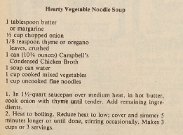 Newspaper clipping, hearty vegetable noodle soup recipe