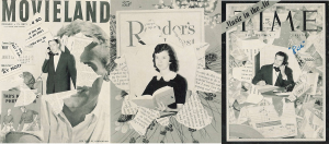 Three back-and-white magazine covers that have been collaged with a photo of a person who won a yearbook superlative 