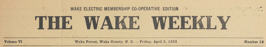 Header for Wake Forest, N.C. newspaper "The Wake Weekly"