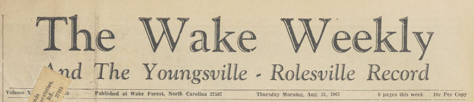 Headmast for August 31, 1967 issue of The Wake Weekly