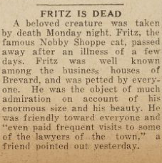 A short article entitled, "Fritz is dead."