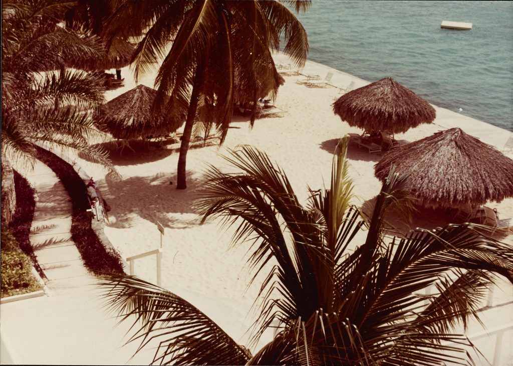 Overhead view of cabanas on a beach