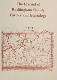 Cover page for The Journal of Rockingham County History and Genealogy with a map of Rockingham County on a brown background with orange details.