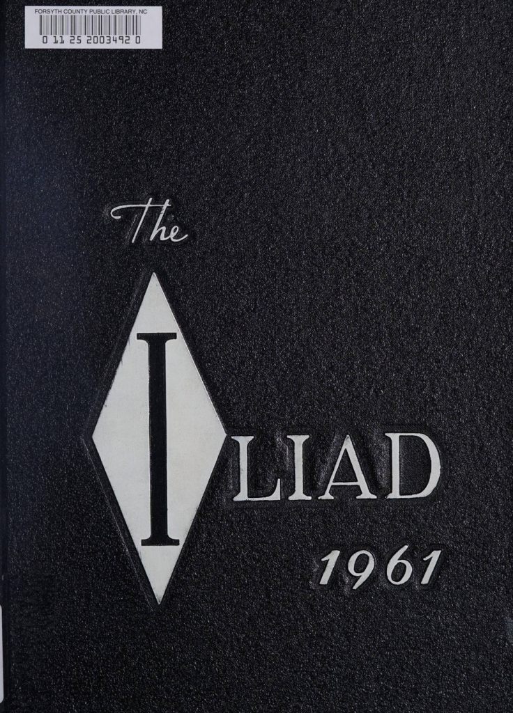 A black yearbook cover with a silver diamond. The text on the front reads, "The Iliad 1961."