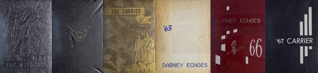 Six yearbook covers spanning from 1953 to 1967