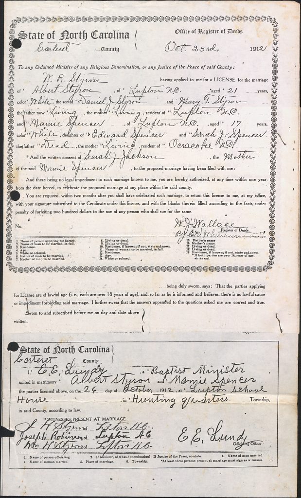 An old marriage certificate from 1912.