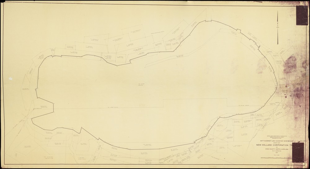 Image of the full lake map. The map shows the outline of the lake as well as land ownership boundaries with names.