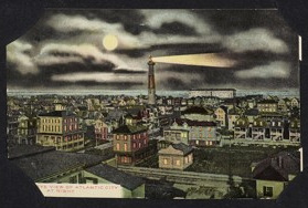 A postcard of Atlantic City at night.