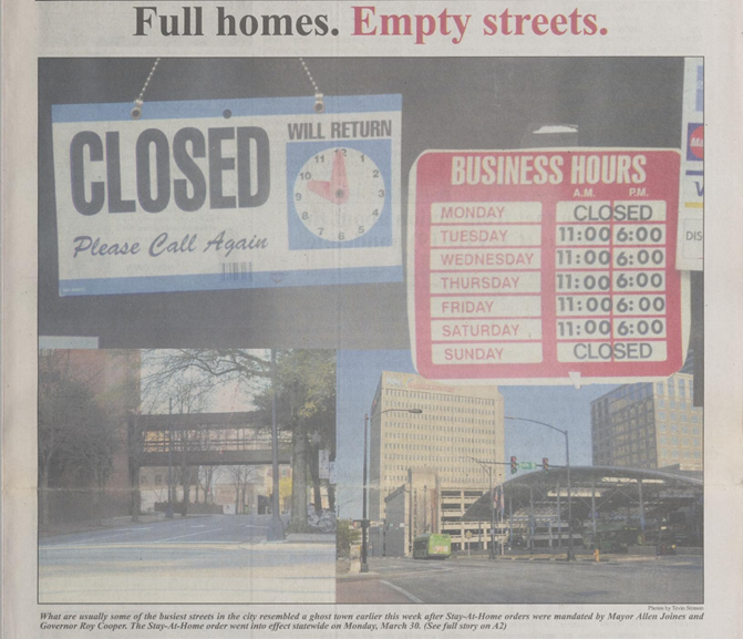 Headline reading "Full homes. Empty streets." With an image of a closed business sign.