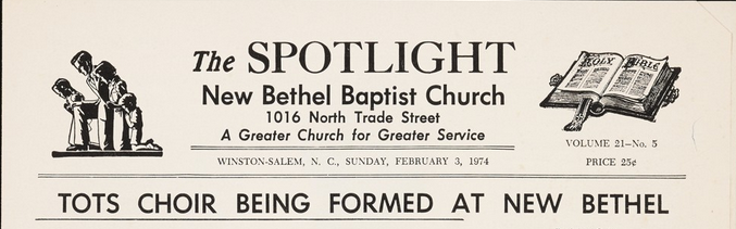A headline from The Spotlight with the article "TOTS CHOIR BEING FORMED AT NEW BETHEL"
