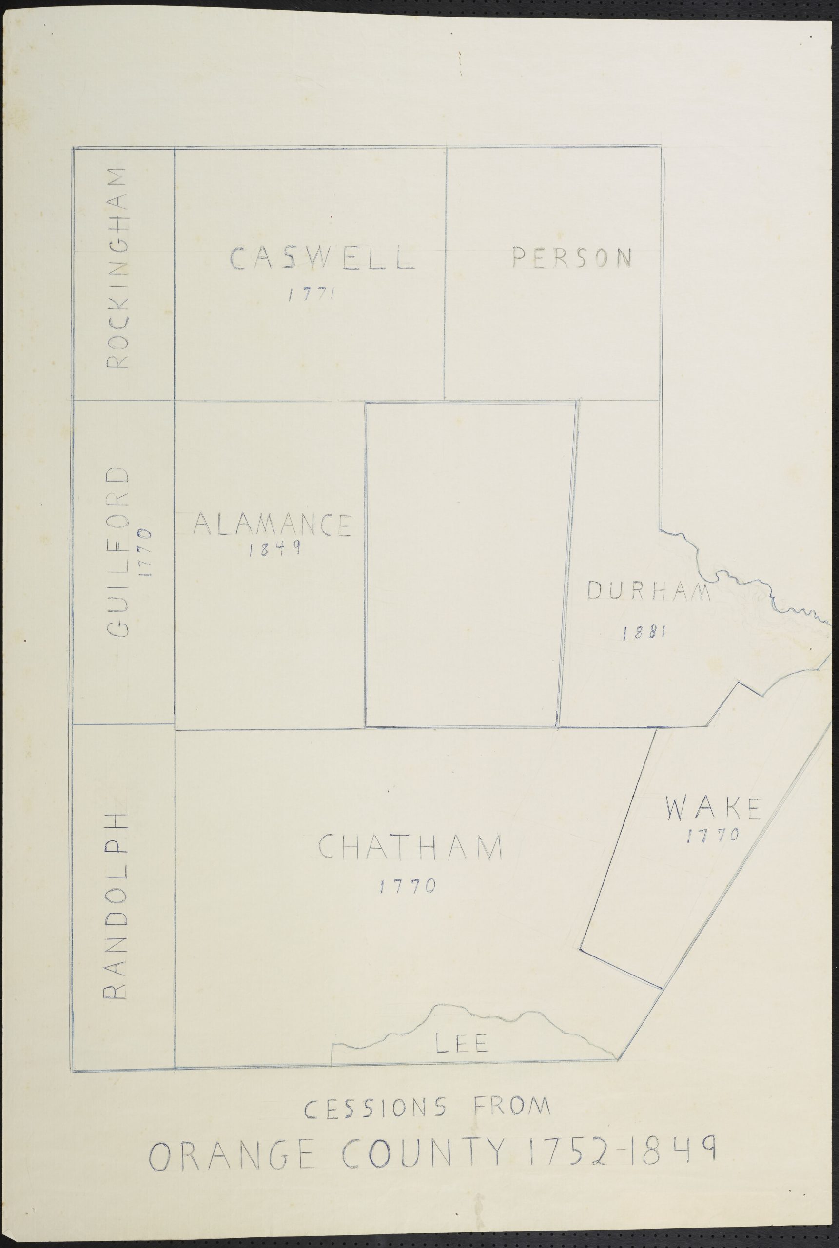 Hand drawn map of counties in NC
