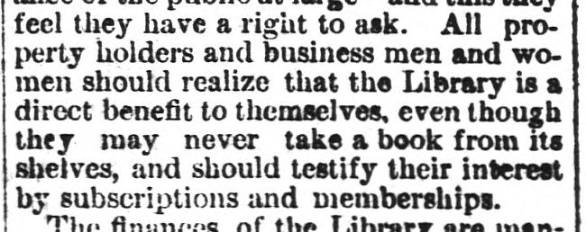 Black and white printed text block from Library article in March 18, 1882 issue of the Citizen.