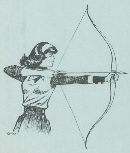 Individual with a bow and arrow. The individual has the bow string with an arrow pulled back, ready to let the arrow fly.