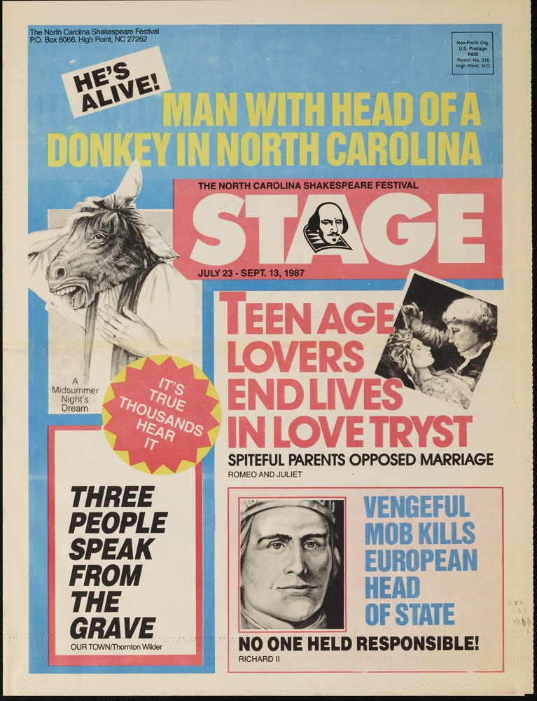 A tabloid-style cover for the NC Shakespeare Festival.