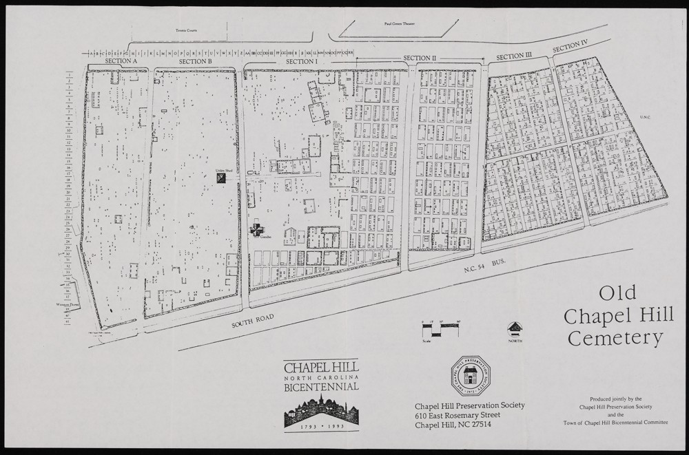 A map of the Old Chapel Hill Cemetery.