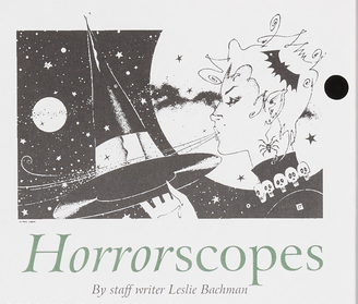 The title of "Horrorscopes" by staff writer Leslie Bachman. An illustration of a witch is included.