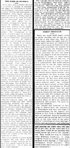 Four clippings from the newspaper containing excerpts from two articles on white paper, little wear.