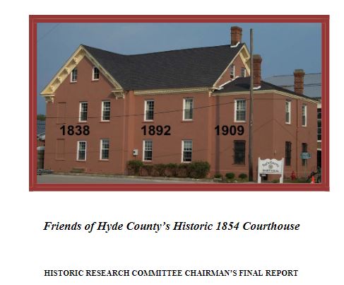 Image of the side of a brick two story courthouse with each addition marked by the date it was built (1838; 1892; 1909)