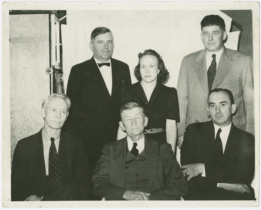 Five men and one woman, members of the Davie County draft board, pose for a photograph.